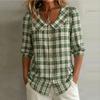 Women's V-Neck Loose Fit 3/4 Sleeve Blouse, Casual Print Top for Summer