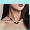 Trendy German Style Cat Necklace For Women Featuring Adorable Moon Embracing Design In Green Fabric
