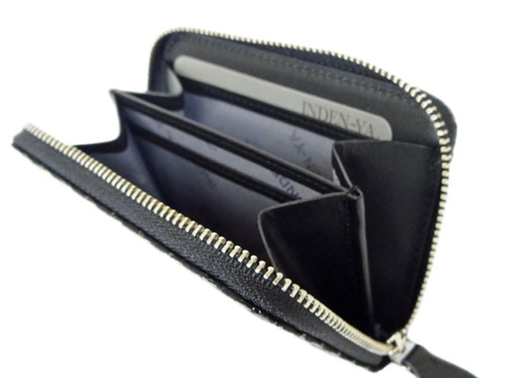 Inden Wallet Zipper Coin Purse 1012 Black Deerskin X Black Lacquer Petite Ring Length X Width 11cm X Thickness 2cm Round Zipper 4 Card Pockets