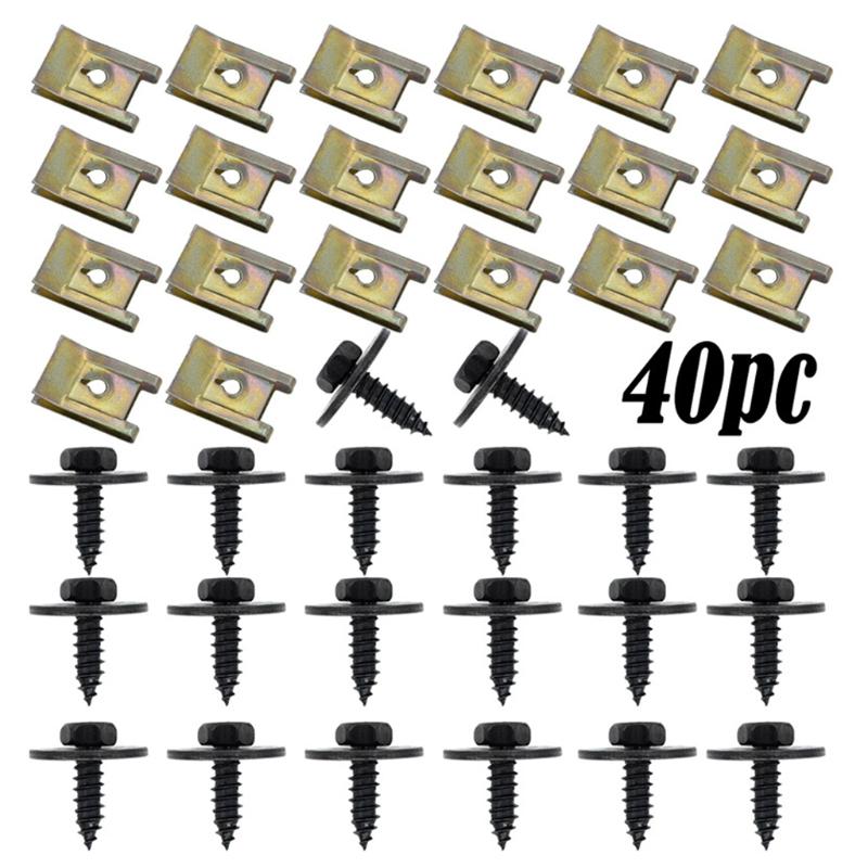 40pcs Car Screw Base U Clip Car Modification Fastener Metal Fender Bumper Protection Clip Interior Accessories Automobile Fasten