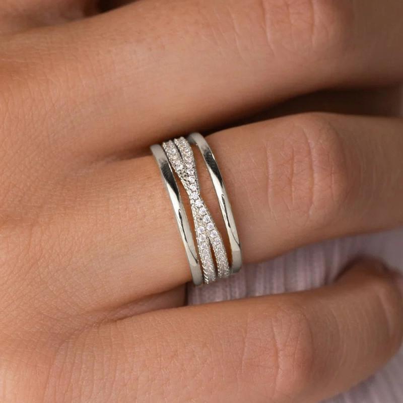 Huitan Stylish Cross Rings for Women 3Pc/Set Elegant Accessories Silver Color/Gold Color Fashion Bright Zirconia Daily Jewelry