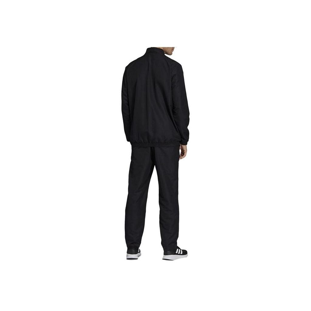 Adidas Stand Collar Solid Color Long Sleeve Jacket Comfortable Elastic Pants Casual Sports Suit Men Suit Black DV2461