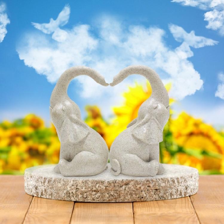 Pair of Elephant Sculpture Resin Statue Love Elephant Designs Figurine Statues for Patio and Indoor Desk Decoration