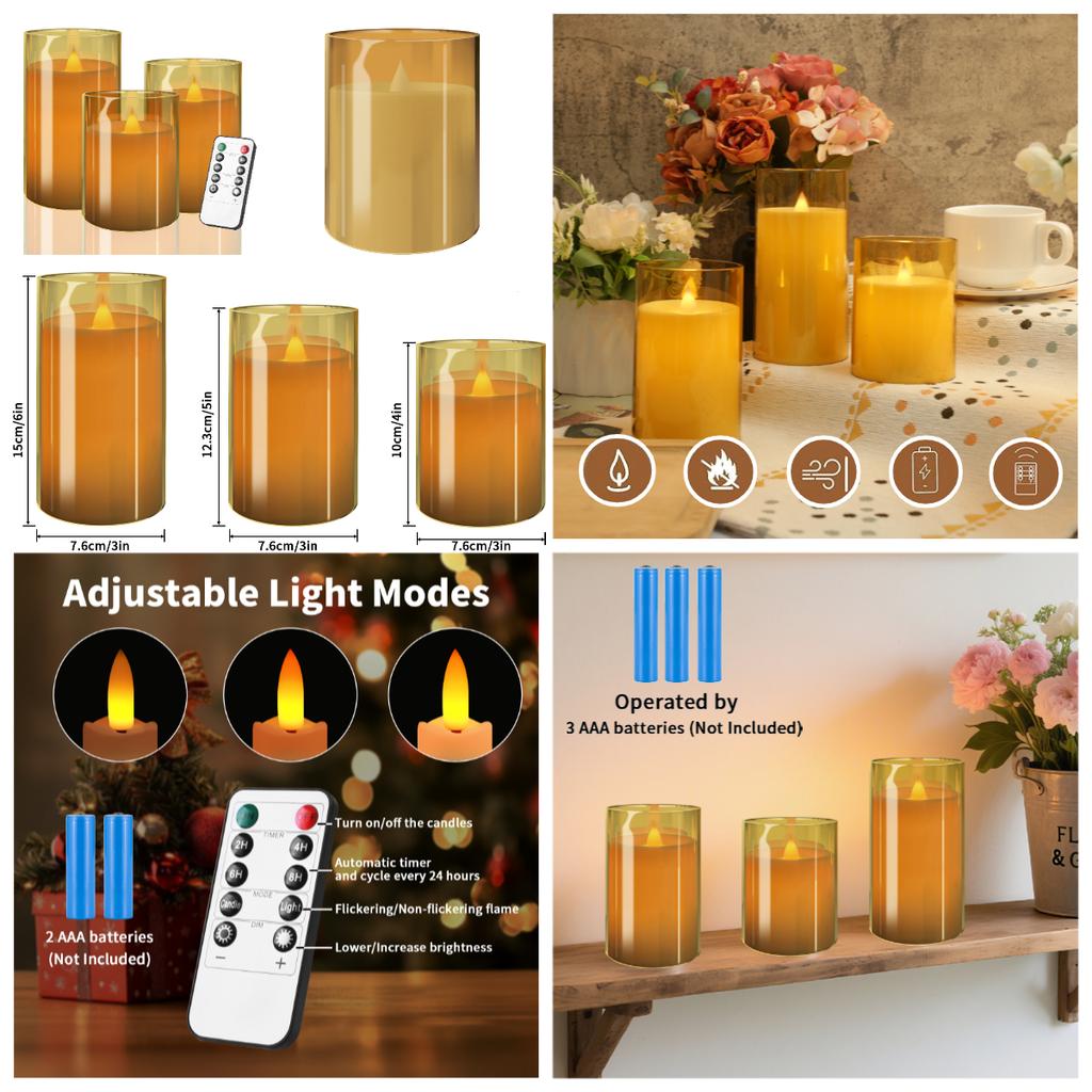 Flickering Flameless Candles with Lampshade Battery Operated 3D Wick LED Candles for Christmas Romantic Ambience Wedding Decor