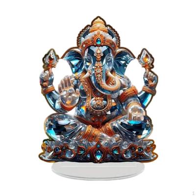Akrylová ozdoba Bůh Slon Stolní dekorace 2D Dárek Řemeslo Domácí dekorace se základnou Ganesha