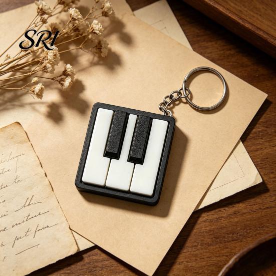 Commuter Stress Toy Mini Piano Keychain, Key Clicker, Playable Fingertip Relief Clicker with Metal Ring, Classic Black White Keys for Music Lovers And