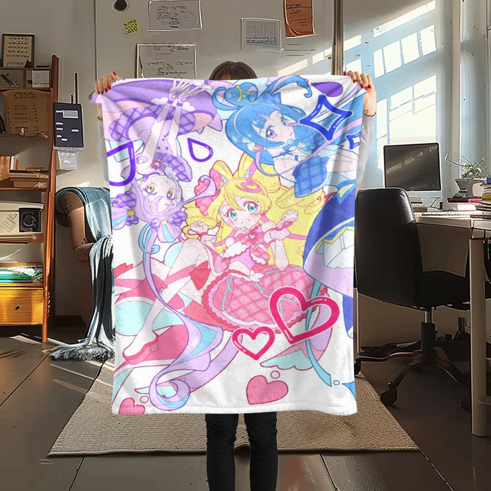 1PC Pretty Cure Print Flannel Blanket, High quality Comfortable for All Seasons, Home Decor, Warmth and Comfort, Perfect for Christmas Gifts121