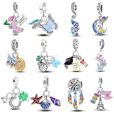 Real 925 Sterling Silver Colorful Butterfly Owl Fairy Charms Beads Fit Fasion 925 Original Bracelets Necklaces Fine DIY Jewelry