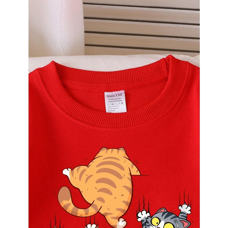 European sizes Kids' Casual Printed Round Neck Pullover, Kids' Fashion Round Neck Sweatshirt with Adorable Animal Prints