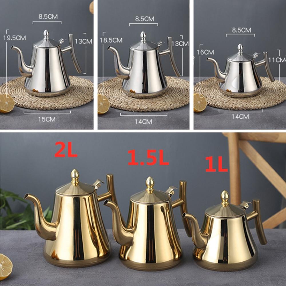 1L/1.5L/2L Edelstahl Teekanne Kaffee Puer Teekannen mit Sieb Aufgusskessel Filter für Wasserkocher Set Teegeschirr Gold