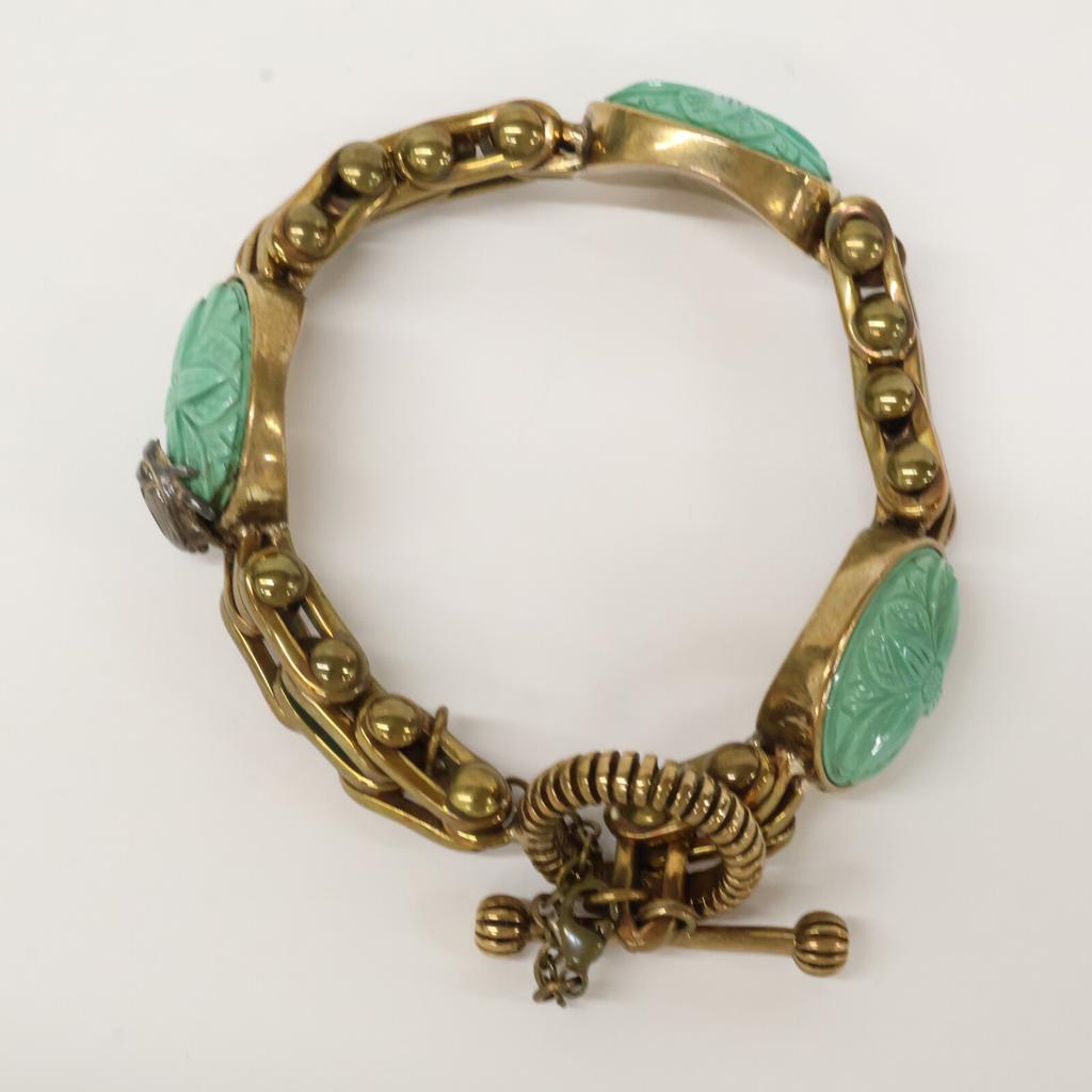 STEPHEN DWECK 2011 Flower Carving Turquoise Bracelet Gold/GreenUsed