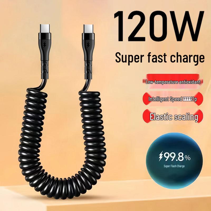 

Быстрозарядный кабель Spring 6A 120W двойной Type-C для Apple, Huawei, Honor Double C Spring Line [Black]