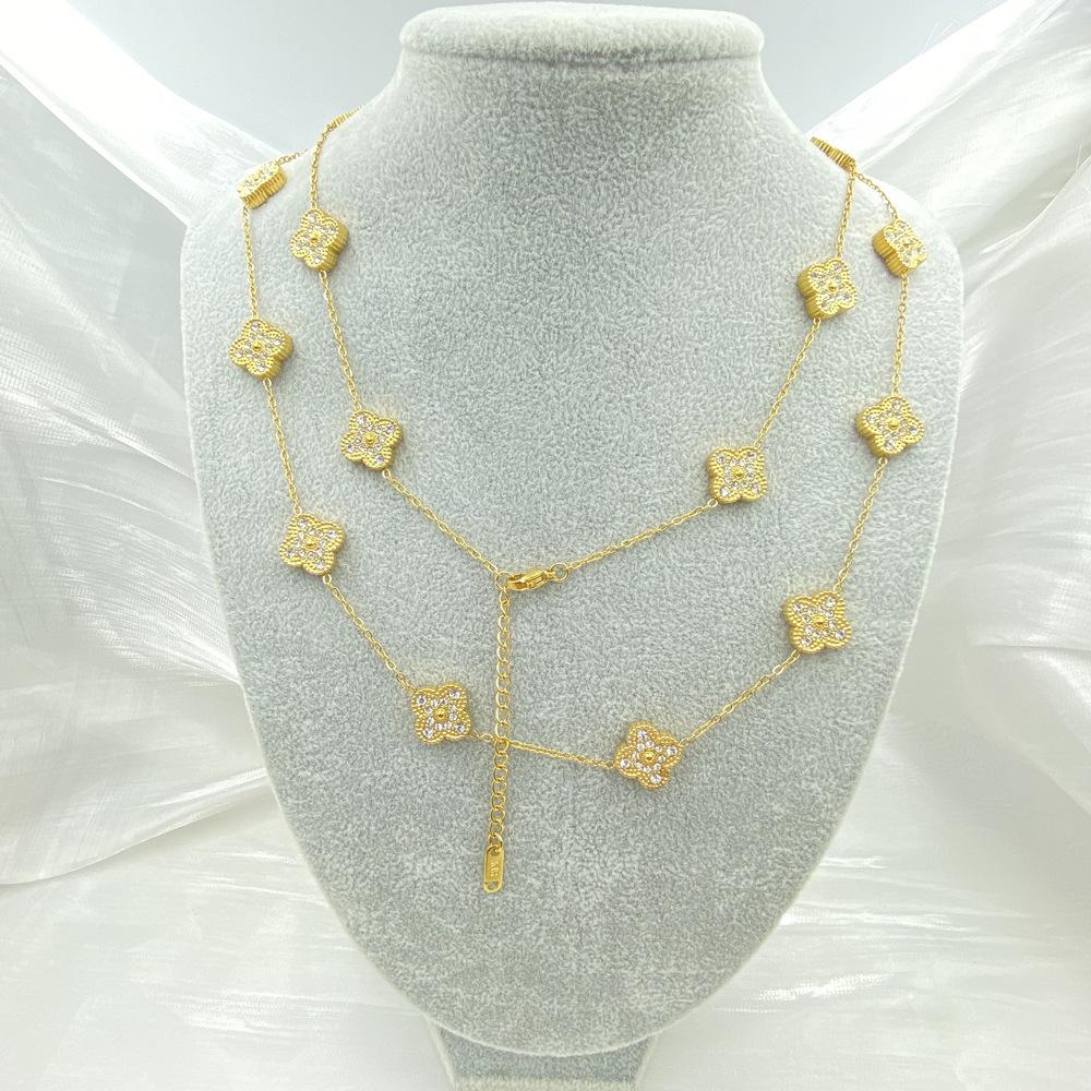 

13ММ Титанова сталь 90СМ 20 Квітка Двосторонній Перламутр Щасливий Чотирилисник Намисто Жіноча Мода Ланцюжок для светра