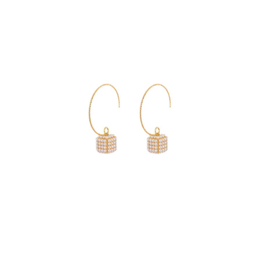 Vintage C-Shaped Square Pearl Ear Hook, French Elegant Medieval Geometric Design Earrings, Niche Court Style Earrings