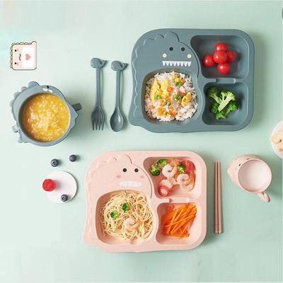 Drop-proof Dinosaur Toddler Tableware Set: Cute Divided Plate & Bowl for Kids