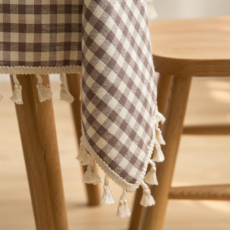 Inyahome Vintage Gingham Checkered Plaid Tablecloth With Tassel Table Cover Cotton Linen Tablecloths For Dinner Party Indoor Use