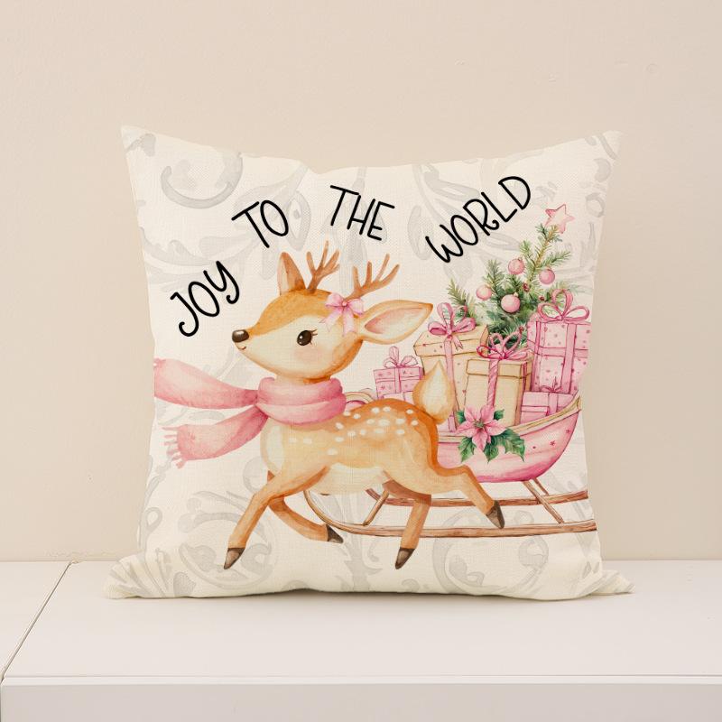 Pink Christmas Pillow Set, Linen Print Car Cushion, Holiday Atmosphere Arrangement Sofa Cushion