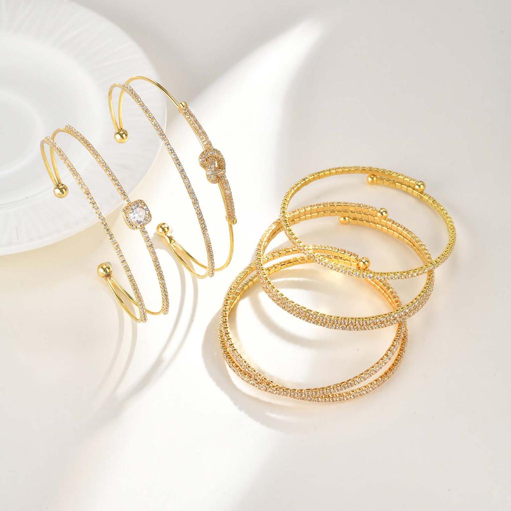 Exquisite Knotted Zircon Double-layer Cuff Bracelet,Geometric Square Zircon Open Bracelets for Women,Gold Plated Charm Jewelry