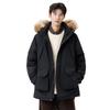 Unisex Mid-Length Winter Down Jacket with Fur Collar - Men's 90% White Duck Down Thickened Parka