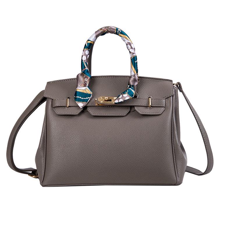 2026 Lock Handbag Fashion Lychee Pattern Single Shoulder Diagonal Platinum