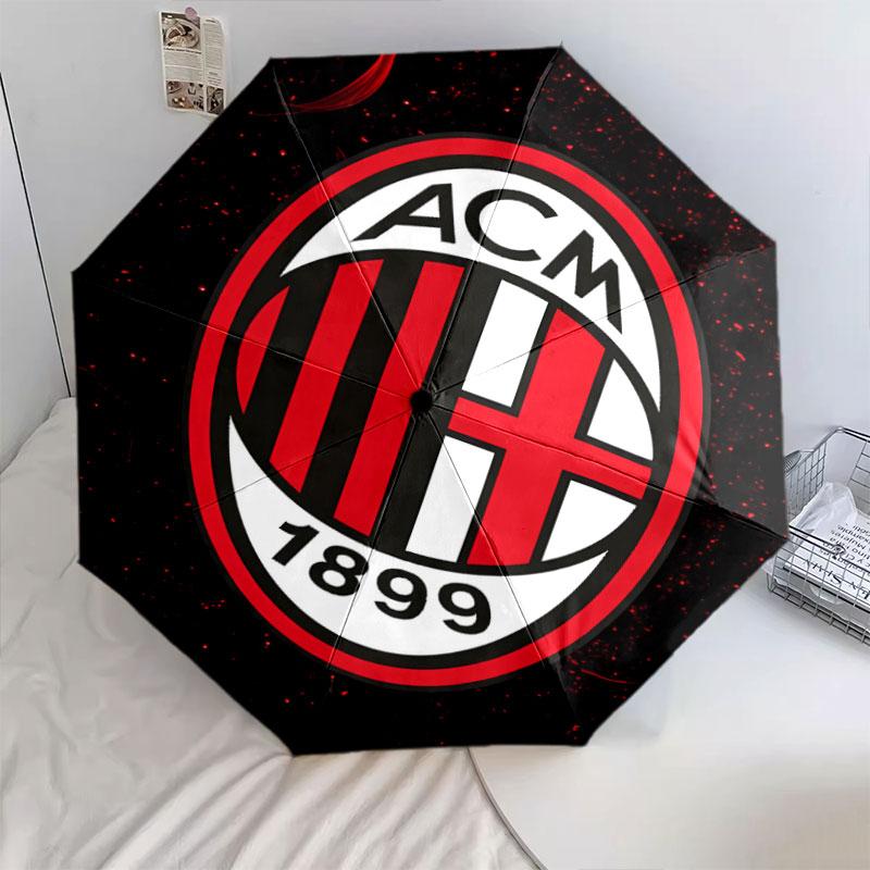 1 PC Automatic Folding Umbrella - AC Milan Pattern, Portable & Foldable Design with 8 Ribs, Christmas Birthday Gifts
