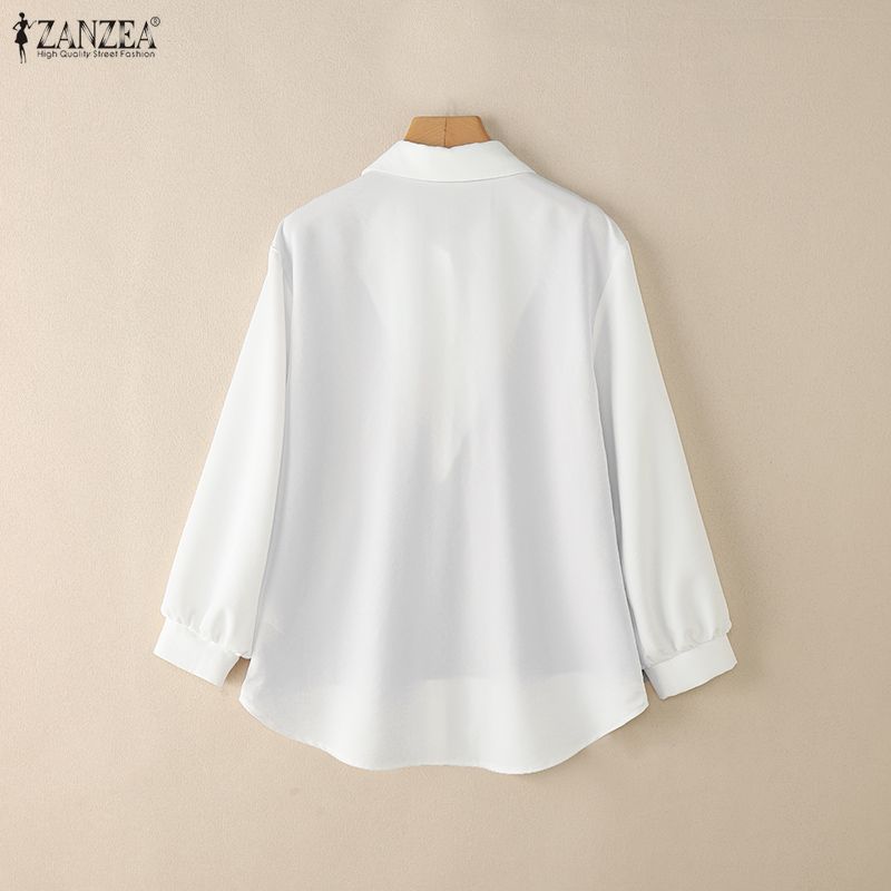 ZANZEA Women Turn Down Collar Long Sleeve Patchwork Casual Blouse