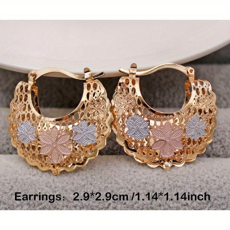 Trendy Gold Plated Print Copper Hollow Round Heart Hoop Earrings for Women  Jewelry Accessories Wedding Party Gift