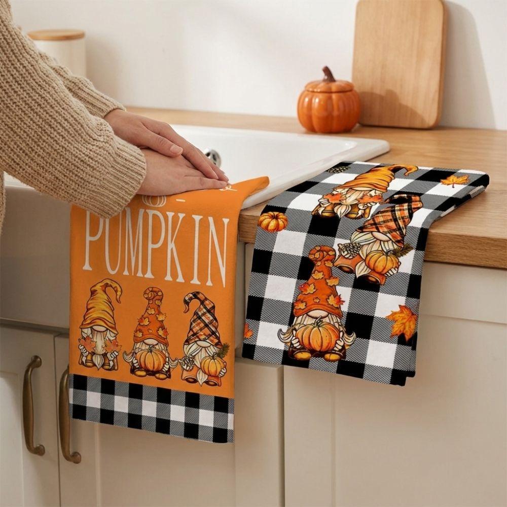 2Pcs Soft Absorbent Kitchen Hand Towels Maple Leaf Hello Pumpkin Kitchen Towel  Bathroom