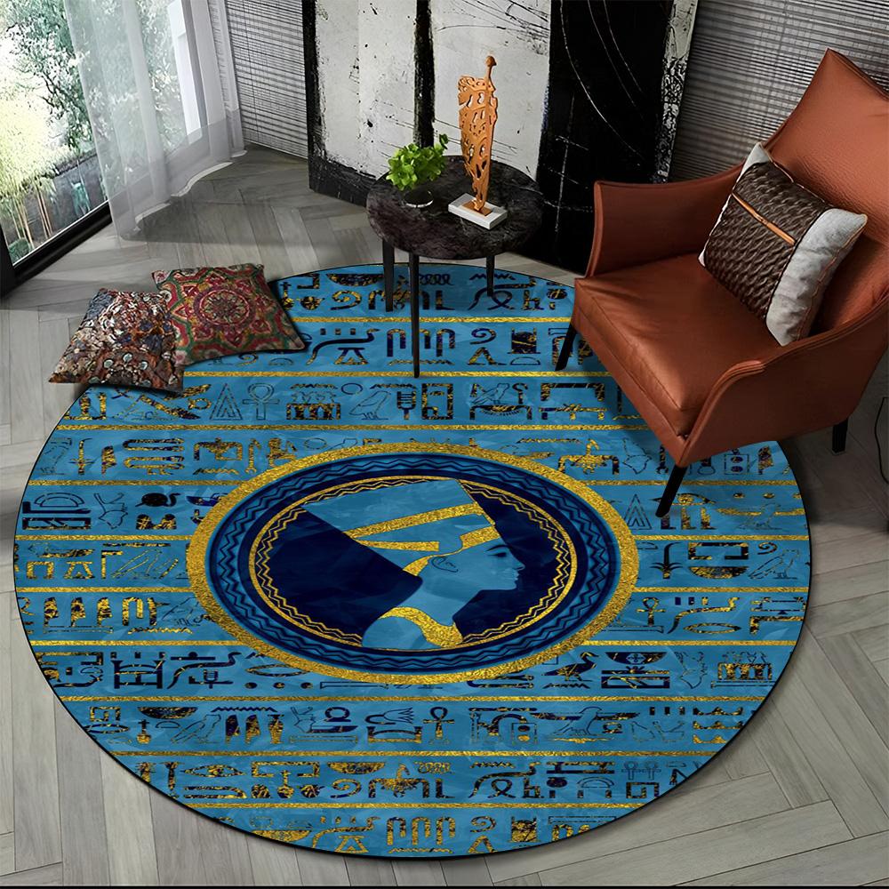 Egyptian Ideographic Symbols Eye of Horus Round Carpet Rug for Living Room Bedroom Child Decor,Pet Area Rug Non-slip Floor Mat
