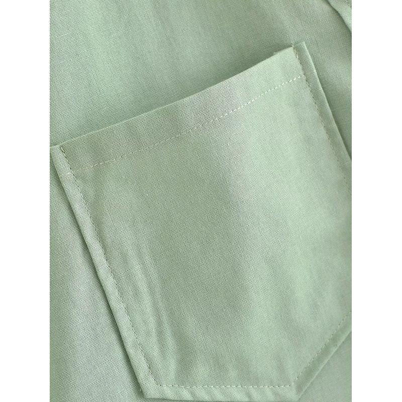 Kaslead New Arrival Women's Fashion Style Double Pocket Decorative Curling Cuff Loose Slim Looking Short Sleeve Shirt