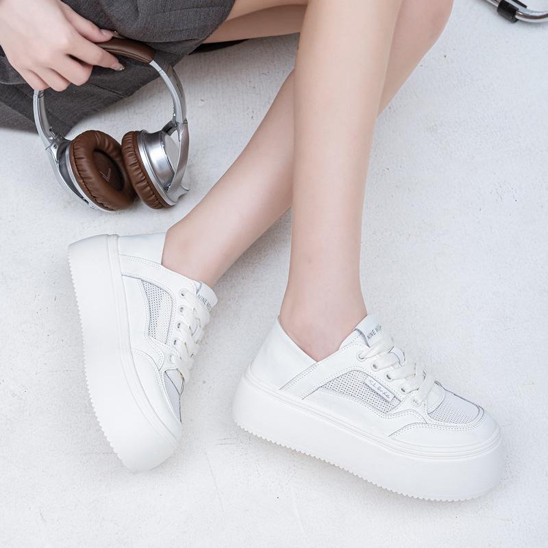 Two wear leather little white shoes women's shoes 2025 summer new mesh breathable biscuit shoes platform single net casual board shoes