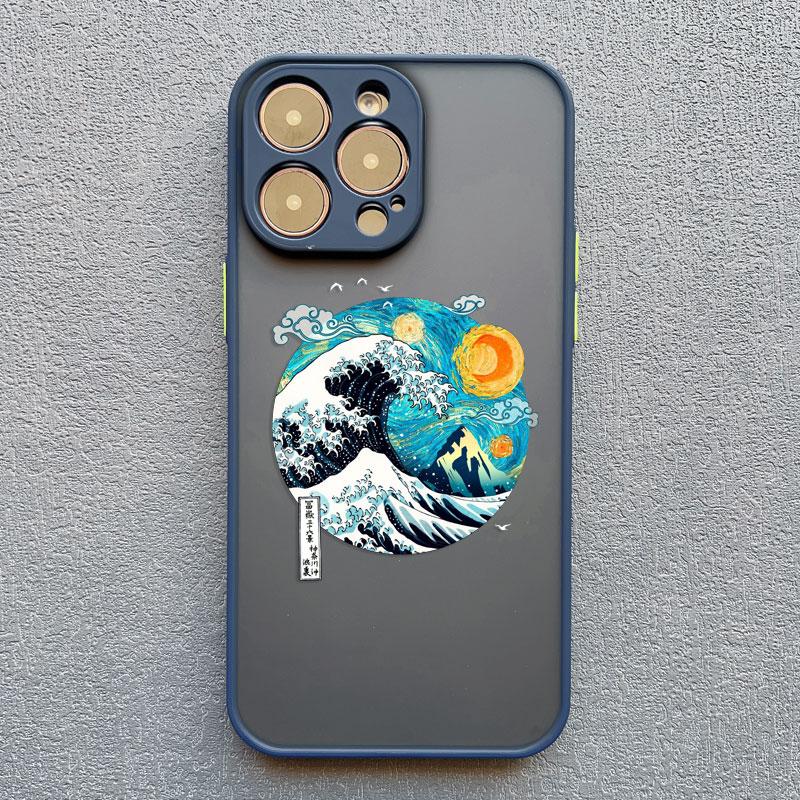 Cartoon Starry Sky Wave Phone Case for iPhone 16 15 14 Pro Max 13 12 11 Pro Max Mini XR XS X 7 8Plus Creative Oil Painting Cover