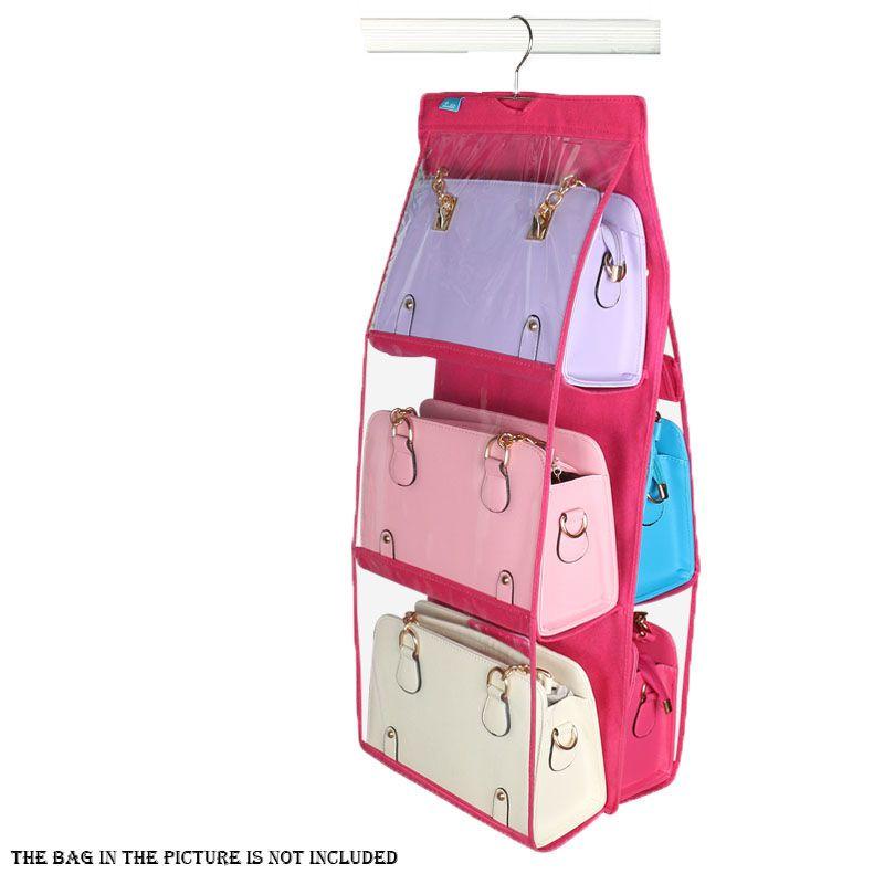 Elegant And Spacious 6 Pockets Clear Hanging Purse Handbag Tote Bag Organizer Rack