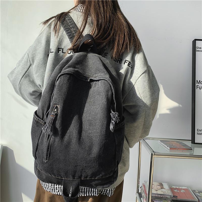 New Minimalist Gradient Casual Backpack Trendy Backpack Denim Canvas Washed Versatile Backpack for Couples