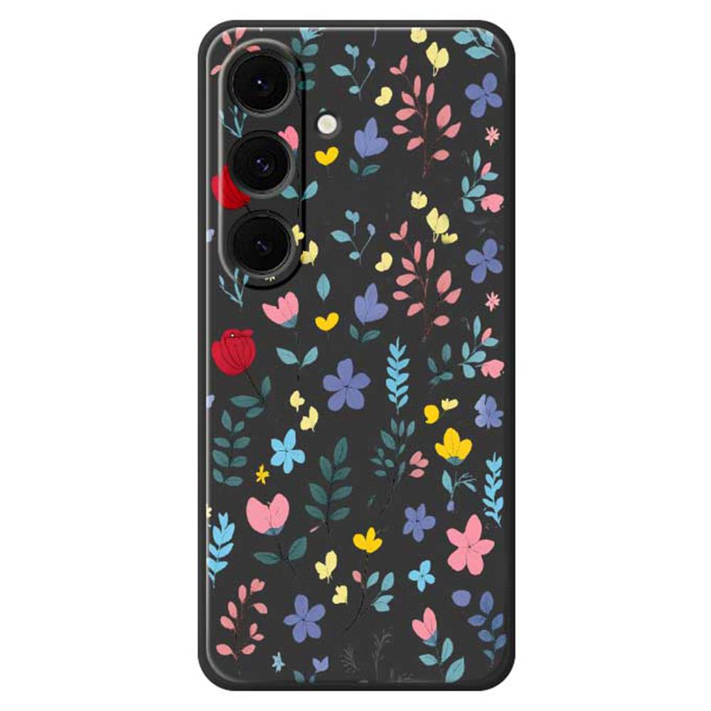 

For Samsung Galaxy S25+ Case Colorful Flower Branches Pattern Printing Straight Edge TPU Phone Back Cover Black