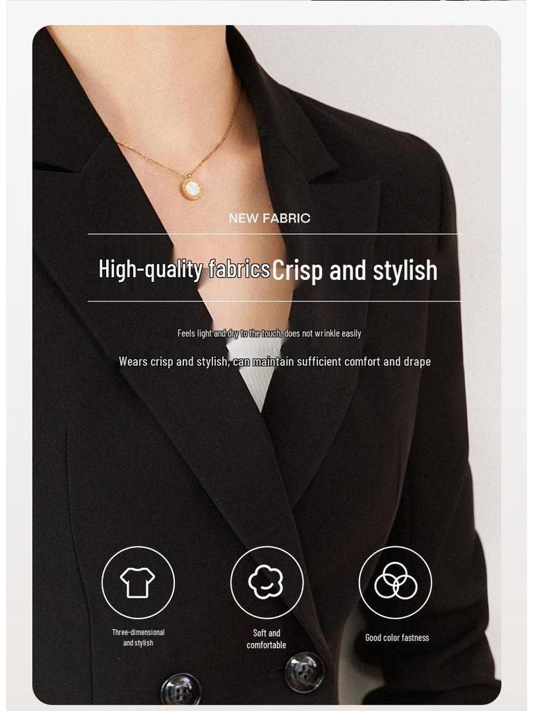Women's Black Suit Set: Spring-Autumn Formal Workwear for Professional Occasions.