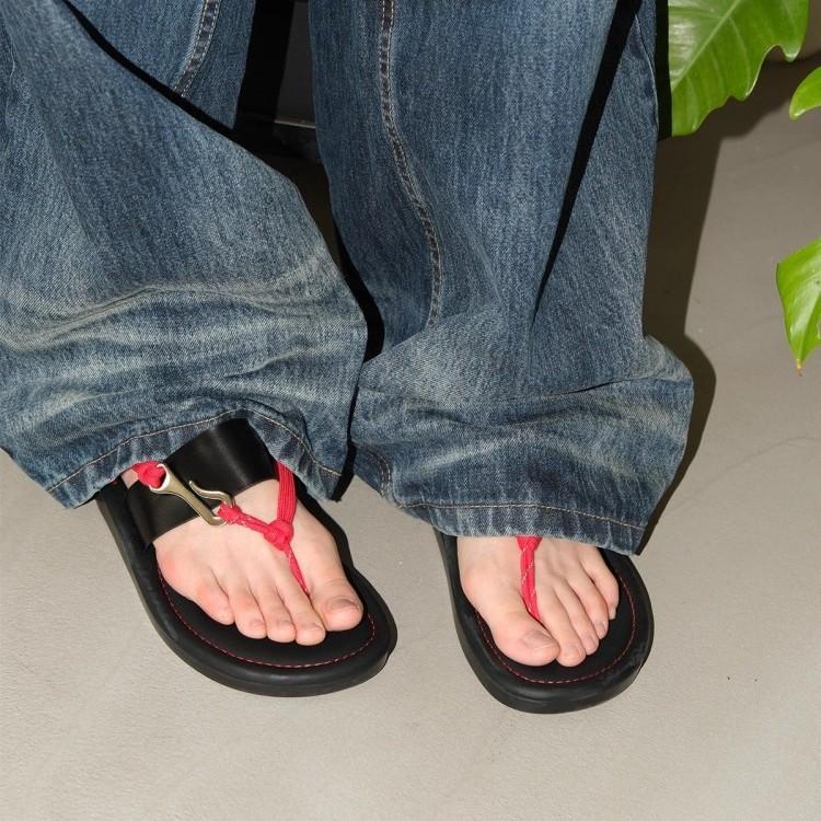 Toe slippers black soft bottom casual beach minimalist flat flip-flops sandals women's summer wear