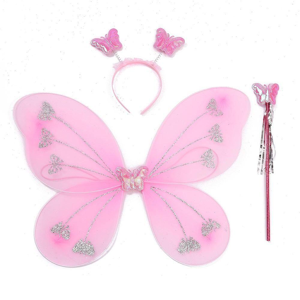 DIY Costume Kids Butterfly Headband Wings Party Props with Fairy Wand Princess Costume Sets Dressing Up Glitter Butterfly Girls