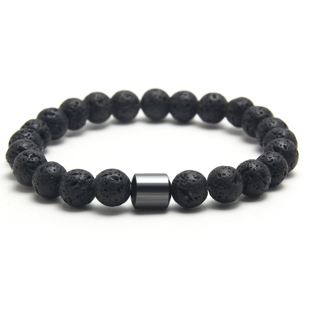 Geometric Black Dandan Stone Lava Rock Tiger Eye Beaded Bracelet With Elastic Cord For Men And Women