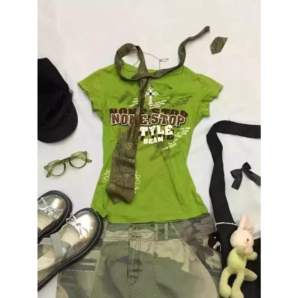 TrendHub Y2k Sommer T-Shirts Damen Crop Top Vintage Kleidung 90er Harajuku Kurzarm Sexy Schlank Buchstabe Emo Mädchen Punk T-Shirts Shirt Goth Tops
