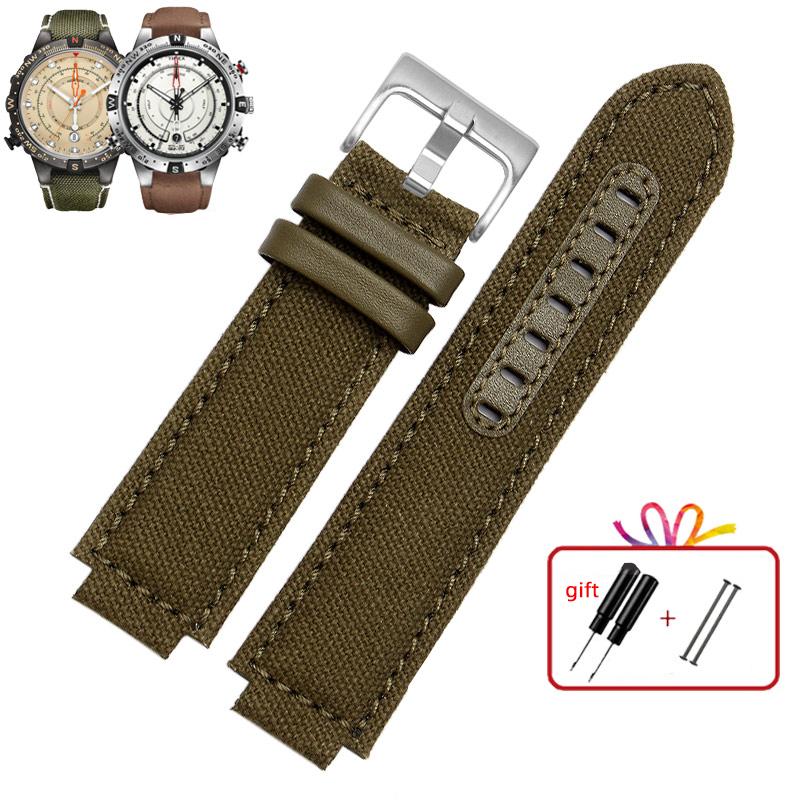 

Genuine leather Watch Strap For Timex Tidal compass Watchband T2n739 T2n720 T2n721 canvas Watch Band 24*16mm men s Convex mouth 24.16mm