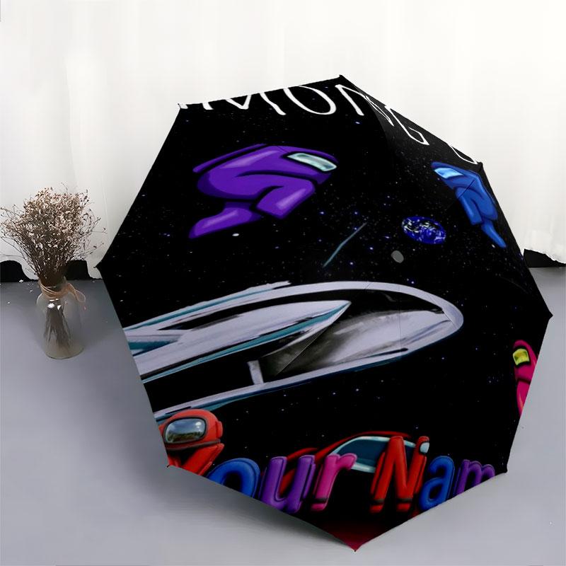 1 PC Automatic Folding Umbrella - Among Us Custom Name Pattern, Portable & Foldable Design with 8 Ribs, Christmas Birthday Gifts