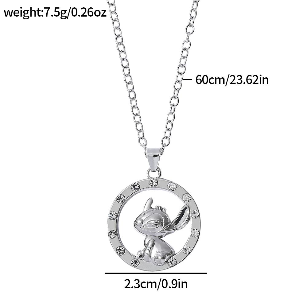 Cute Stitch Cartoon Pendant Necklace Jewelry Personality Sweater Chain with Filled Rhinestones for Women Gift