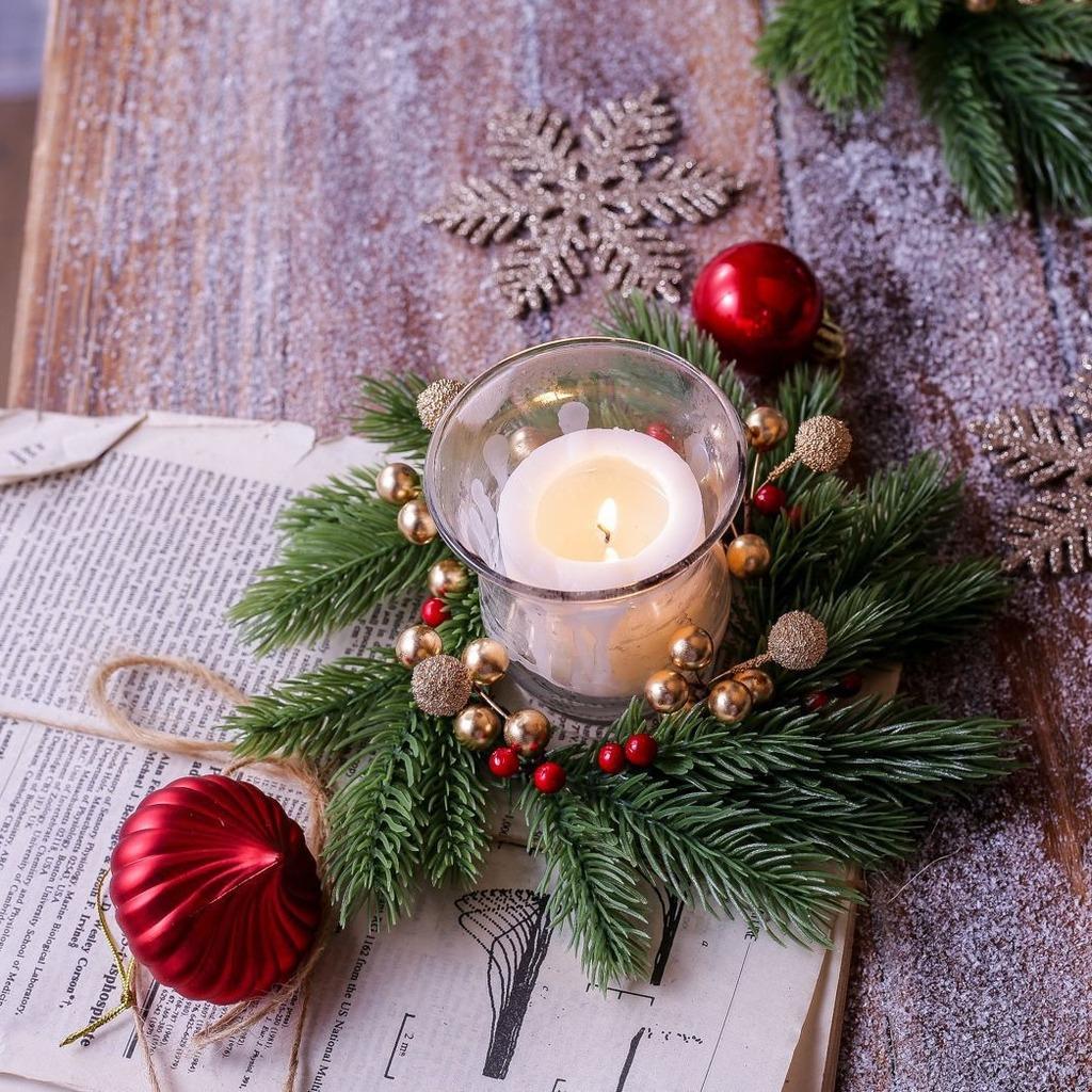 Mini Artificial Pine Needle Wreath Christmas Gold Accent Wreath Candle Ring Wreath Gold For Holiday Party Displays Shelves