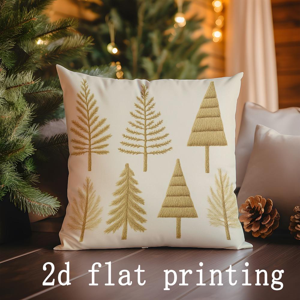 Home Decor Golden Christmas Trees Patterned Pattern Cushion Cover Suitable for Sofa Bedroom Car Pillow Cover