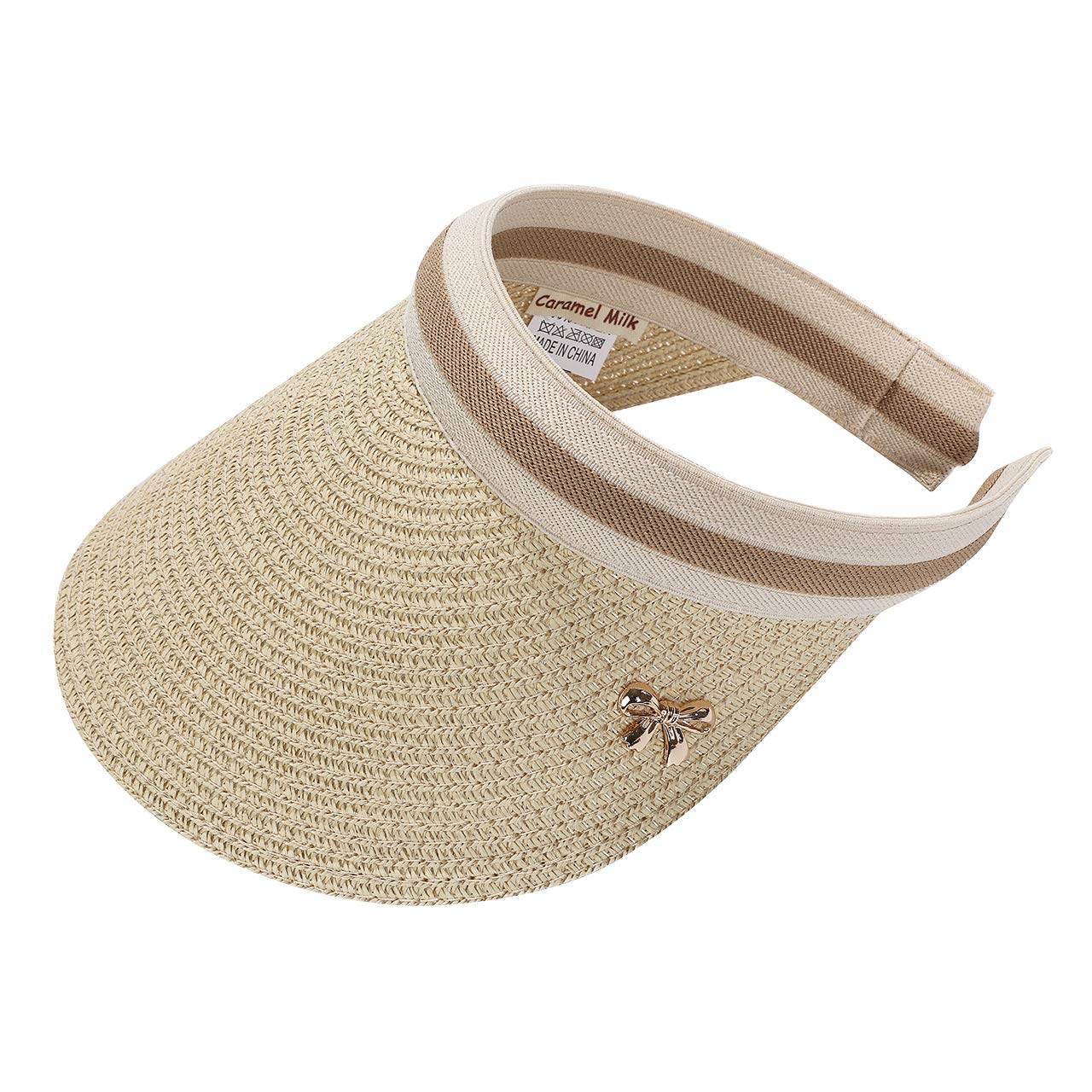 

Straw Hat Sun Visor with UV Protection and Ribbon [CARAMEL MILK] Women s (Beige) бежевый