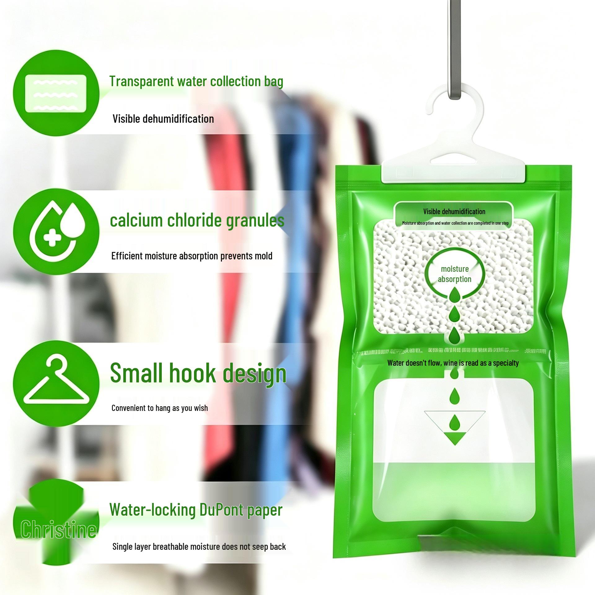 Hanging Dehumidifying Bag - Moisture & Mold-proof for Shoes, Wardrobes, Dorms.