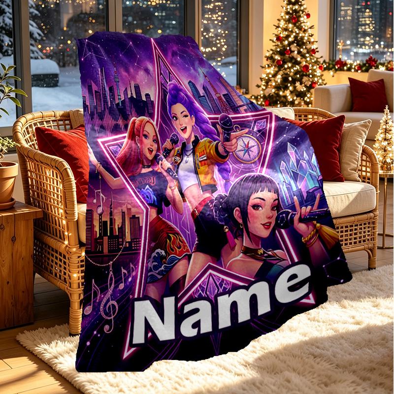 Custom Name Personalized Kpop Demon Hunter Print Blanket, Home Decor, Bedroom, Sofa, Camping, Couch, Gifts for Birthday Christmas