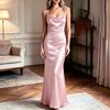 Women's Satin Cami Dress with Straps, Color Sleeveless Dress for Casual Wear
