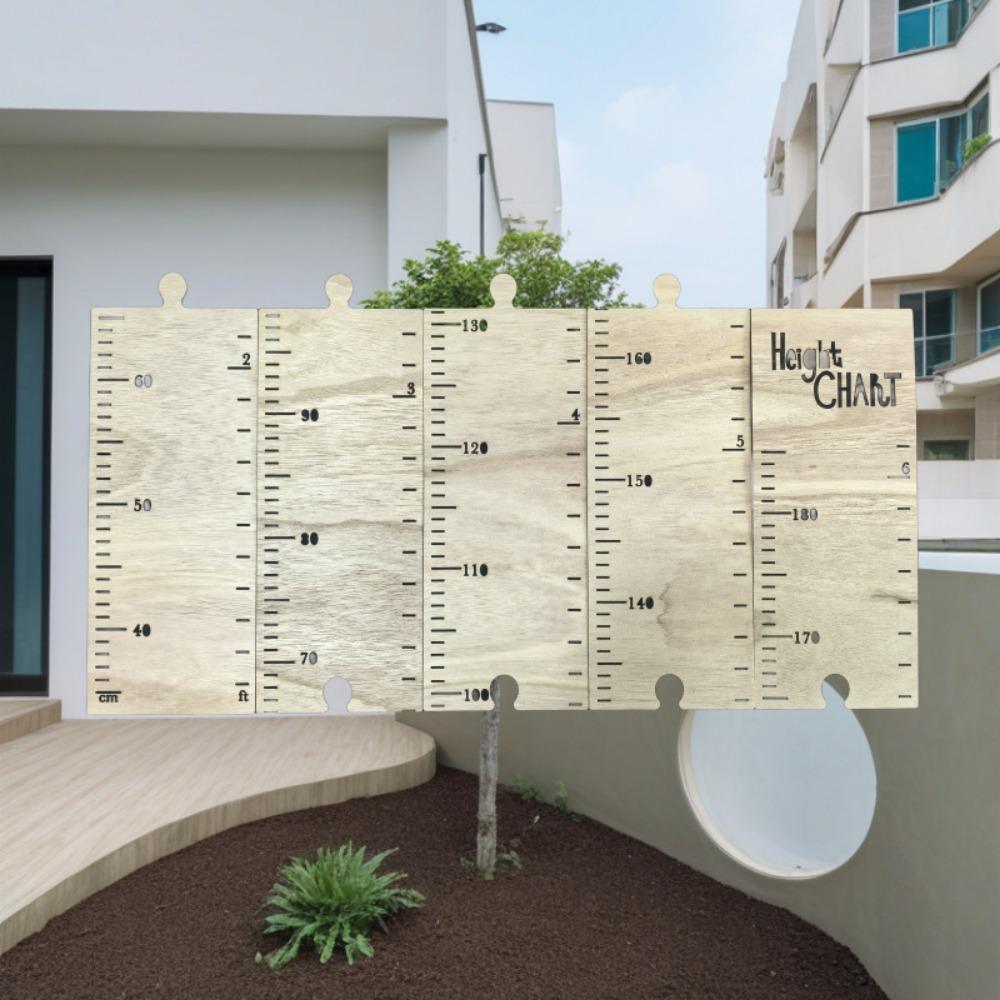 Jigsaw Puzzle Kids Growth Chart Wood Children Height Gauge Ruler Room Ornament